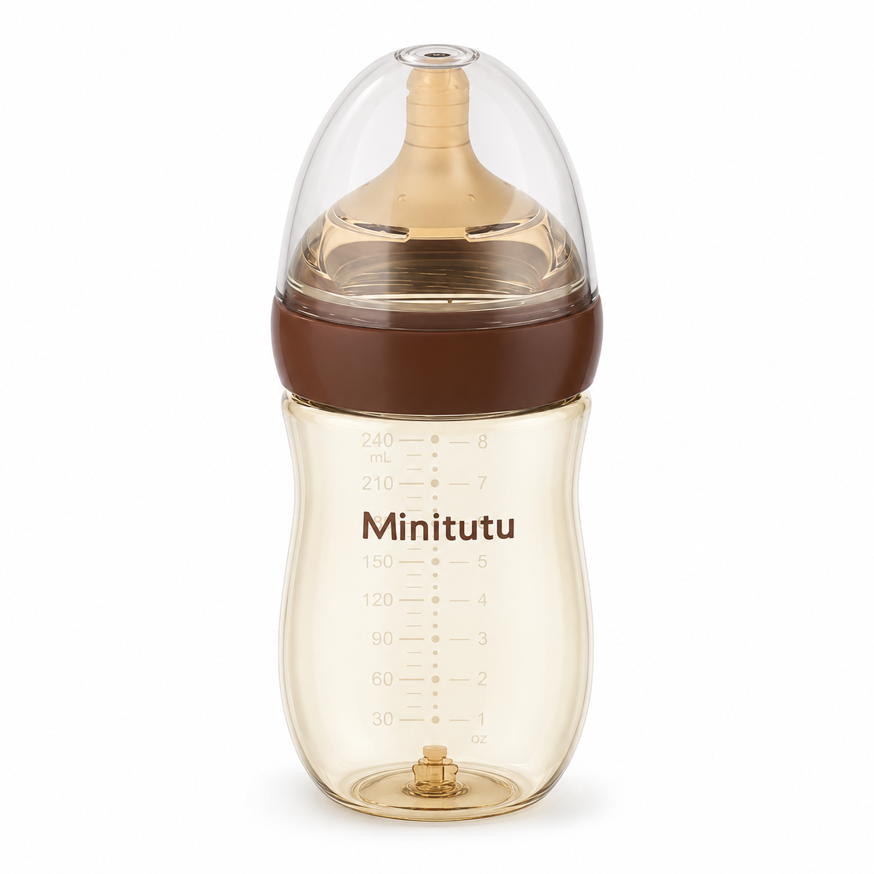 Minitutu Anti-Bloating PPSU Feeding Bottle 240ml CB715 – Brown, 3–6 Months